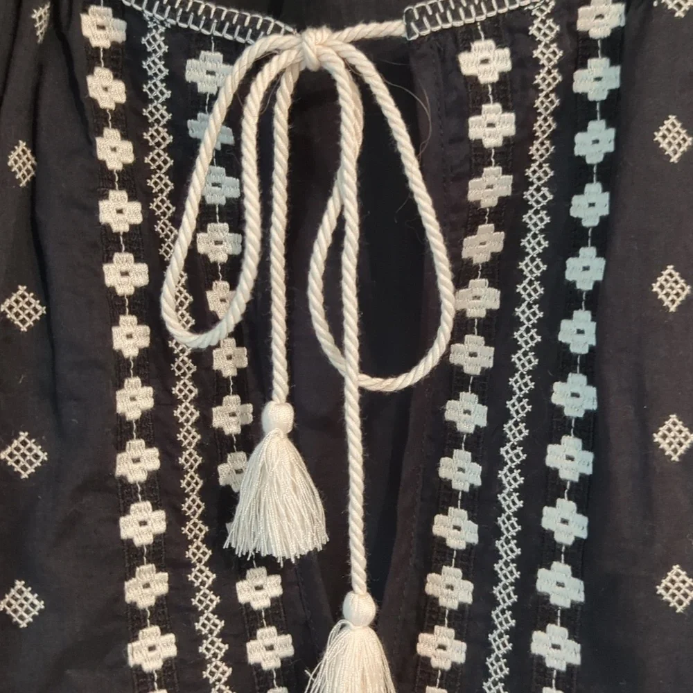 J.Crew Tunic Black White Embroidered Women's Swim cover Boho